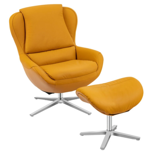 Swivel Leather Lounge Armchair Rocking Chair Ottoman Yellow