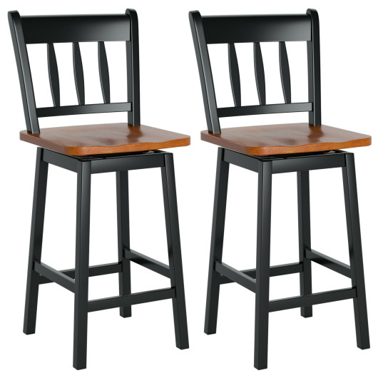 Image of 24.5 Inches Set of 2 Swivel Bar Stools with 360° Swiveling-Black