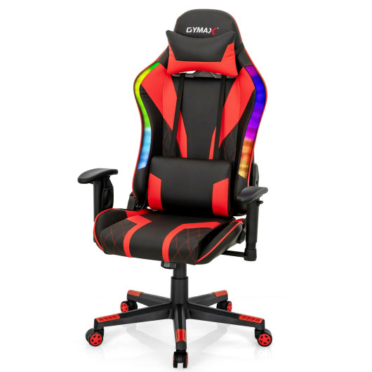 Image of Gaming Chair Adjustable Swivel Computer Chair with Dynamic LED Lights-Red