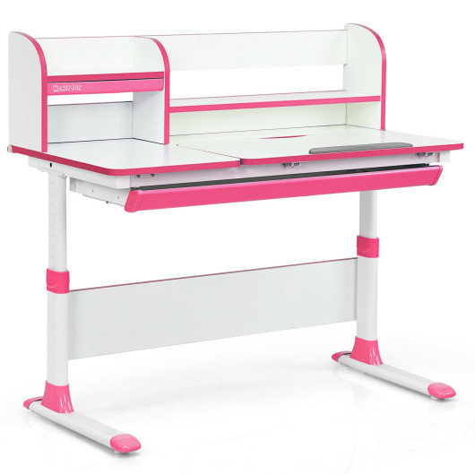 Study Desk Drawer Desktop School Pink