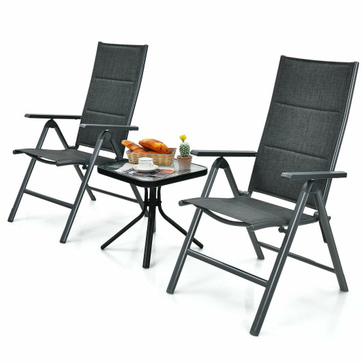 2 Pieces Patio Folding Dining Chairs Aluminum Padded Adjustable Back-Gray