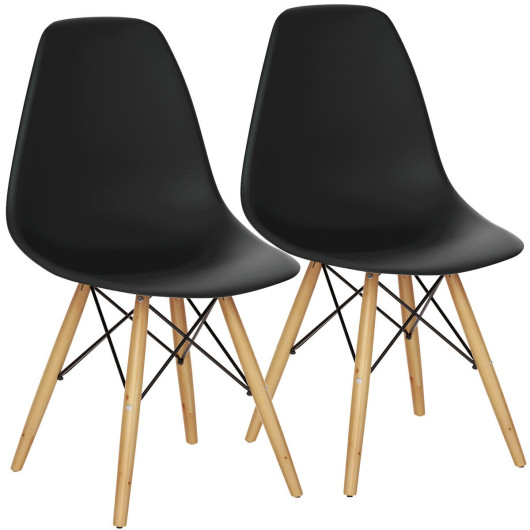 Image of Set of 2 Mid Century Modern DSW Dining Side Chair-Black