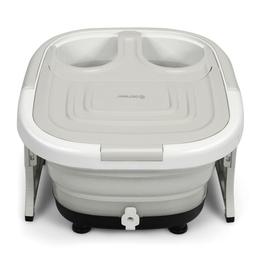 Foldable Foot Spa Bath Motorized Massager with Bubble Red Light Timer Heat-Gray