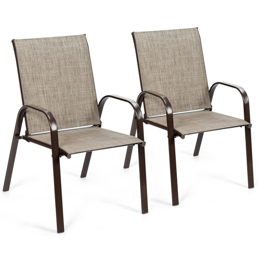 2 Pcs Patio Chairs Outdoor Dining Chair with Armrest-Gray