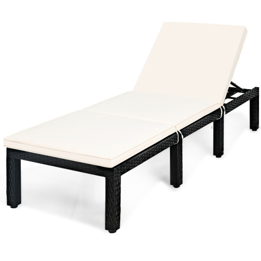 Patio Rattan Lounge Chair Chaise Couch Cushioned Height Adjustable-White
