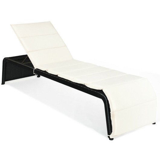 Image of Patio Rattan Lounge Chair Back Adjustable Chaise Recliner with Cushioned-White