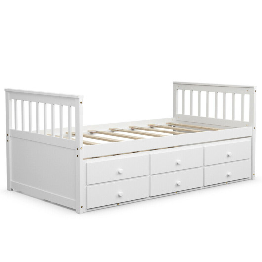 Twin Bed Trundle Bed Storage White