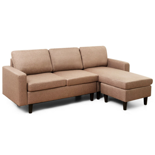 Convertible L-shaped Sectional Sofa Couch with Massage Cushion-Coffee