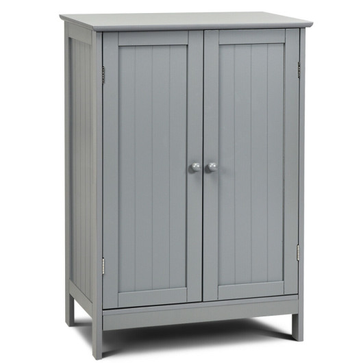 Bathroom Floor Storage Double Door Cupboard Cabinet-Gray