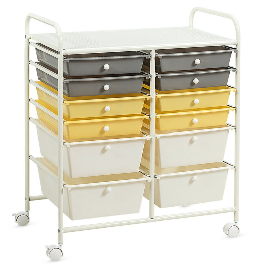 Image of 12 Drawers Rolling Cart Storage Scrapbook Paper Organizer Bins-Yellow