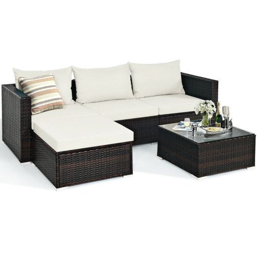 5 Pieces Patio Rattan Furniture Set with Coffee Table-Off White
