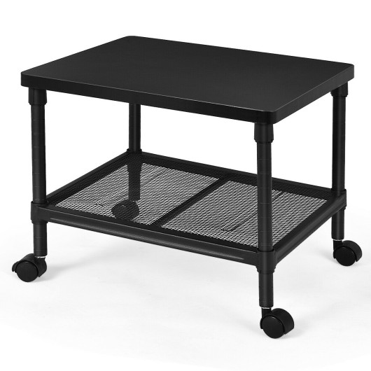 Image of 2-Tier Rolling Under-Desk Printer Stand with Storage Shelf for Home/Office