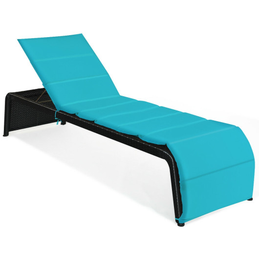 Patio Rattan Lounge Chair Back Adjustable Chaise Recliner with Cushioned-Turquoise