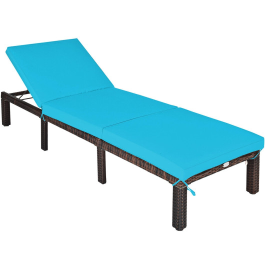 Outdoor Rattan Adjustable Cushioned Chaise-Turquoise