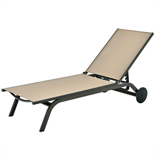 Image of Aluminum Fabric Outdoor Patio Lounge Chair with Adjustable Reclining -Brown