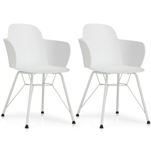 Set of 2 Metal Frame Modern Petal-Shape Plastic Dining Chair-White