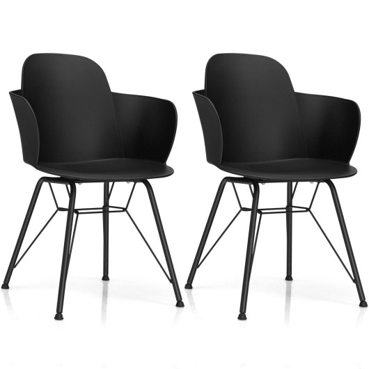 Set of 2 Metal Frame Modern Petal-Shape Plastic Dining Chair-Black