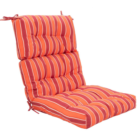 Image of 22 x 44 Inch Tufted Outdoor Patio Chair Seating Pad-Red & Orange