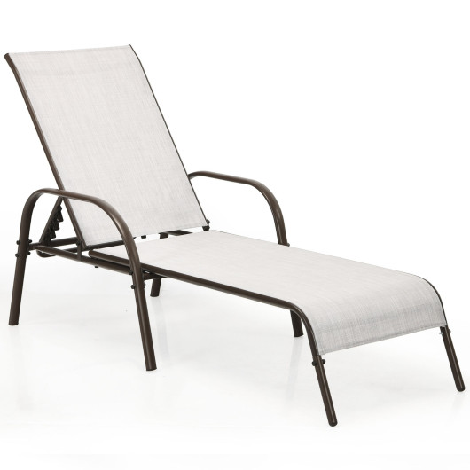 Image of Adjustable Patio Chaise Folding Lounge Chair with Backrest-Gray