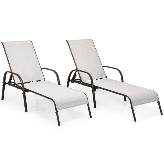 Patio Lounge Chair Chaise Reclining Armrest Gray