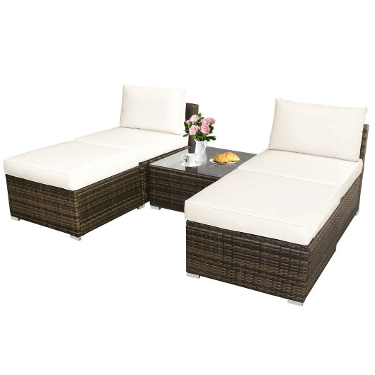 5 PCS Patio Rattan Wicker Furniture Set with Cushions