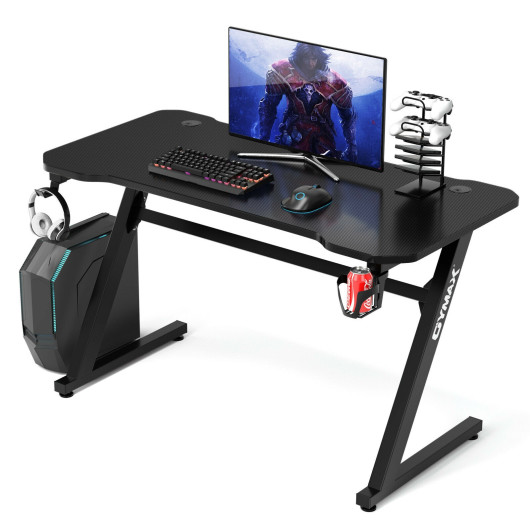 Gaming Desk Z-Shaped Computer Office Table with Gaming Handle Rack