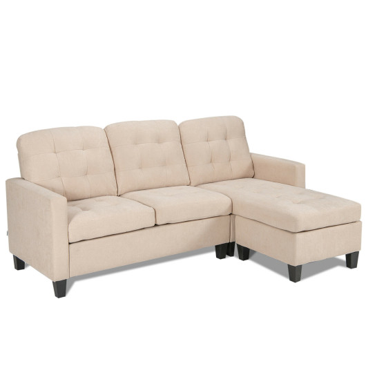 Convertible Sectional L-Shaped Couch with Reversible Chaise-Beige