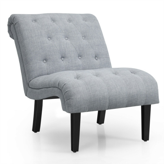 Upholstered Tufted Lounge Chair with Wood Leg-Light Gray