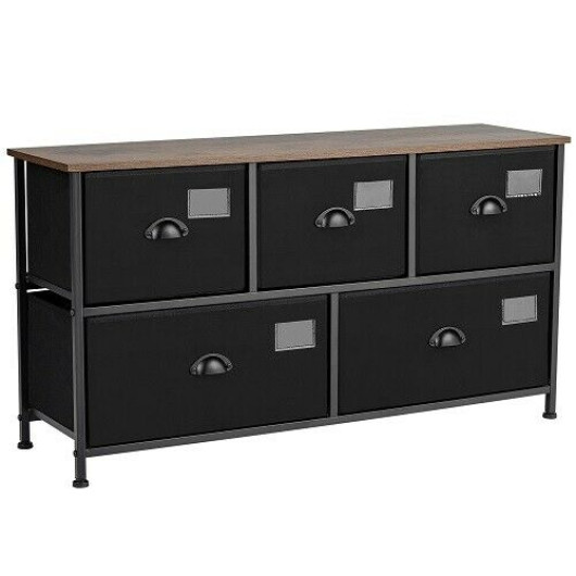 Image of 5-Drawer Dresser Storage Organizer Chest Fabric Drawer with Labels-Black