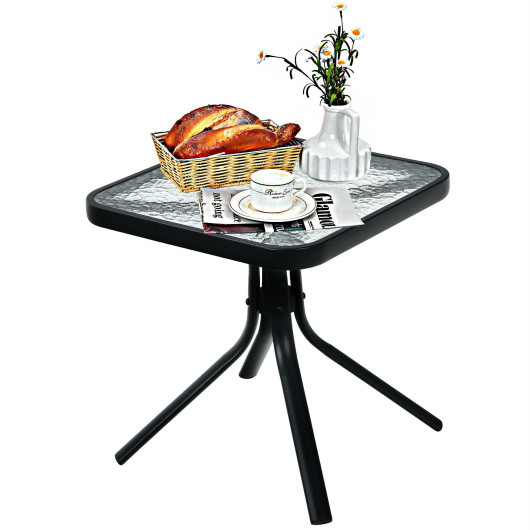 Image of 18 Inch Patio Coffee Side Table with Tempered Glass