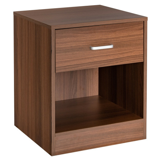 Image of Modern Nightstand with Storage Drawer and Cabinet-Brown