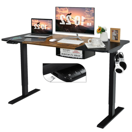 Image of 55 Inch x 28 Inch Electric Standing Desk with USB Port Black-Black