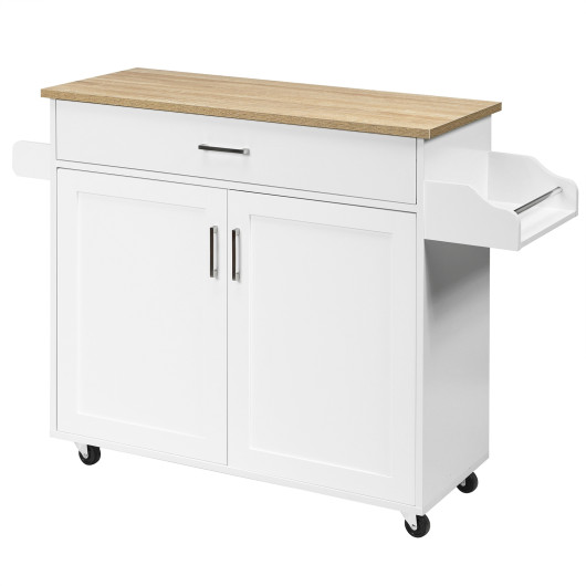 Image of Rolling Kitchen Island Cart with Towel and Spice Rack-White