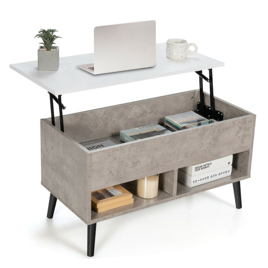 Image of 31.5 Inch Lift Top Coffee Table with Hidden Compartment and 2 Storage Shelves-Gray