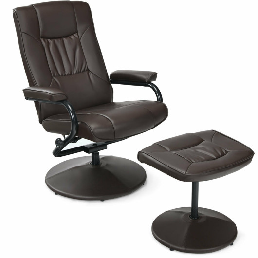 Image of 360° PVC Leather Swivel Recliner Chair with Ottoman-Brown