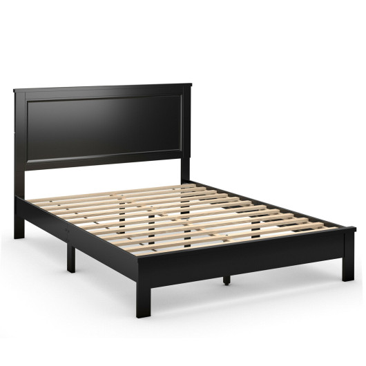 Image of Full Size Platform Slat Bed Frame with High Headboard-Black