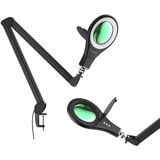 LED Magnifying Glass Desk Lamp with Swivel Arm-Black