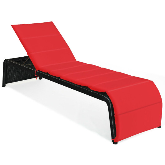 Patio Rattan Lounge Chair Back Adjustable Chaise Recliner with Cushioned-Red