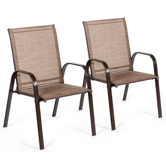 2 Pcs Patio Chairs Outdoor Dining Chair with Armrest-Brown