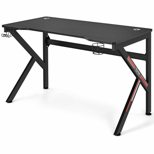 Image of 48 Inch K-shaped Gaming Desk with Cup Holder with Headphone Hook