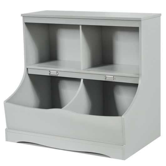 Image of Kids Floor Cabinet Multi-Functional Bookcase -Gray