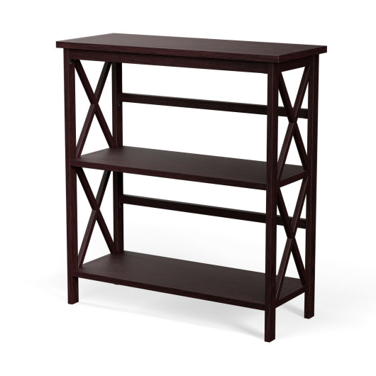 Image of 3-Tier Bookshelf Wooden Open Storage Bookcase for Home Office-Coffee