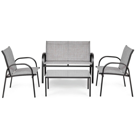 Image of 4 Pieces Patio Furniture Set with Glass Top Coffee Table-Gray