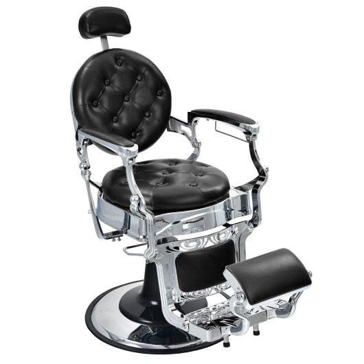 Image of Vintage Barber Chair with Adjustable Height and Headrest-Black
