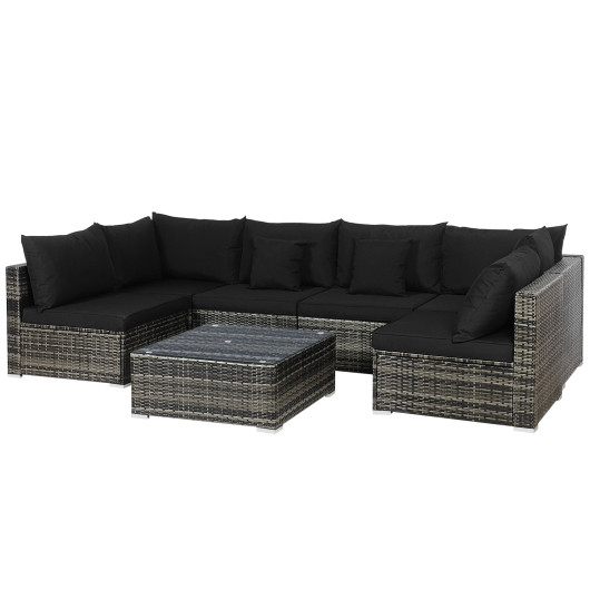 7 Pieces Patio Rattan Furniture Set Sectional Sofa Garden Cushion-Black