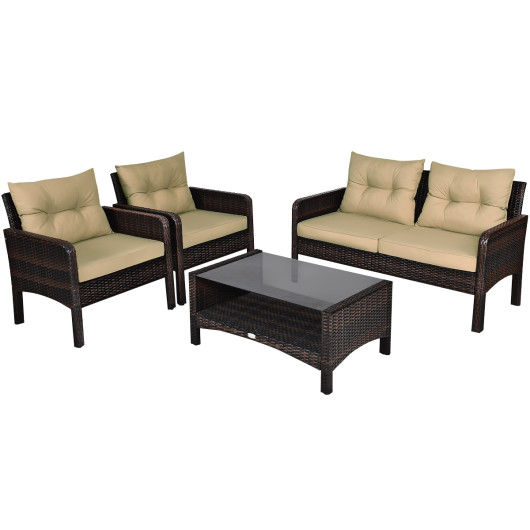 4 pcs Patio Rattan Free Combination Sofa Set with Cushion and Coffee Table