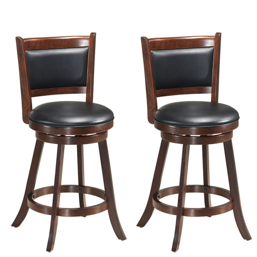 Image of Set of 2 24" Accent Wooden Swivel Bar Stools with High Back and Upholstered Seat-24"