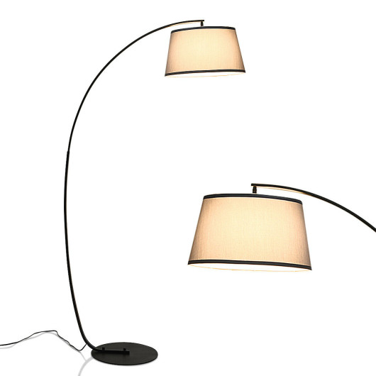 Arc Sturdy Base Modern Floor Lamp with Hanging Lampshade-Black