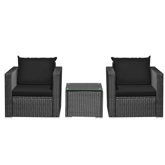 3 Pieces Patio wicker Furniture Set with Cushion-Black