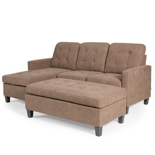 Linen Sectional Sofa Couch Ottoman Coffee
